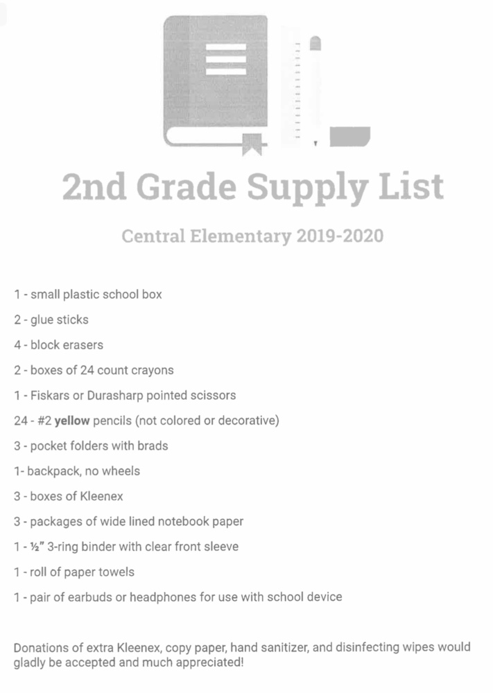 2nd Grade Supply List